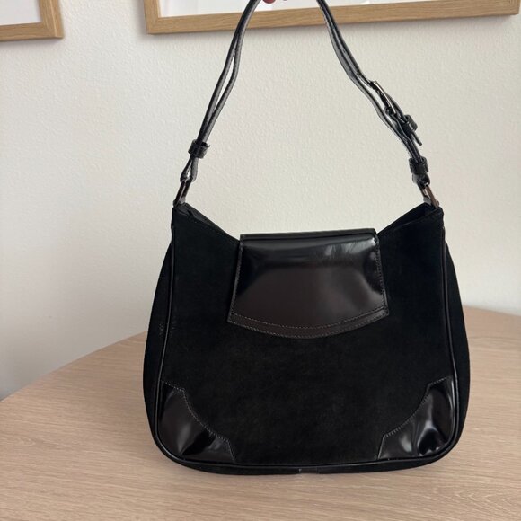 A. Testoni Suede And Patent Leather Black Shoulder Bag - Picture 12 of 15